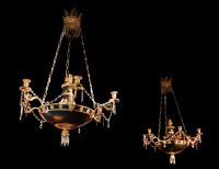 A rare near pair of Russian Empire discus chandeliers