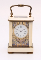 Een miniatuur Frans champlevé en ivoren reisklokje, circa 1880