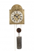 A Swiss brass and iron 'Kuhschwanz' alarm wall timepiece, circa 1720