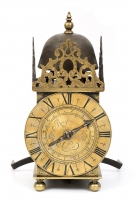 A rare early French brass lantern alarm timepiece,Rousseau A Lyon, circa 1665
