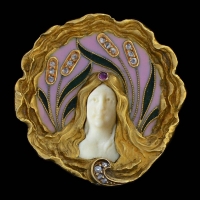 Art Nouveau plique-a-jour enamel brooch
