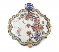 Dutch Delft chinoiserie plaque with lady with latern