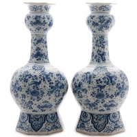 A Pair Knobbelvases in Blue and White Dutch Delftware