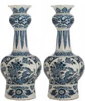 A Pair Knobbelvases in Blue and White Dutch Delftware