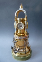 Fascinating and rare automaton, champlevé enamel bollard mantel timepiece, by H. Doninelli and A.R. Guilmet, France c. 1880