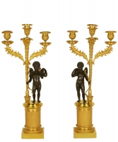 A Pair of Empire Candelabres in Guilded and Patinated Bronze