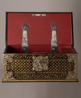A Lacquer Black Box with Golden Decoration and Mounts