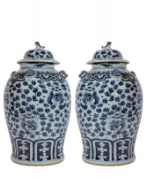 A Pair of Blue Porcelan Vases with Lid