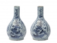A Pair of 'Wan Li' style Decorated Vases in Blue and White Dutch Delftware