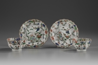 A Pair of Famille Verte Teacups and Saucers