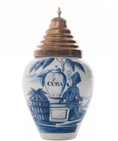 A Dutch Delft Blue and White Tobaccojar 'VOC' 'CUBA'