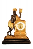 Abs-06 Wooden viennese 'au bon sauvage' clock with moving eyes automaton and music box.