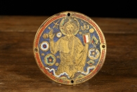 Enamelled medieval roundel with Christus Salvator
