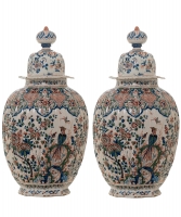 A Pair Dutch Delft Cashmere Vases with Lid - Lambertus van Eenhoorn