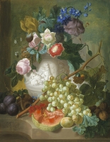 Stll life with flowers and fruit