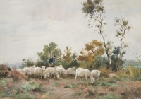 Schaapherder met kudde - Adrianus Johannes Groenewegen
