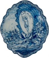 An Oval Plaque in Blue and White Delft Earthenware