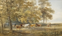 Landscape with cows - Julius Jacobus van de Sande Bakhuyzen