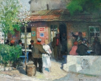 Company at a cafe - Jules René Hervé