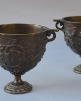 Pair bronze Grand Tour Skyphos cups after Roman models