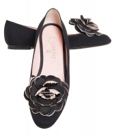 Chanel Black Satin Camellia Ballet Flats - Chanel