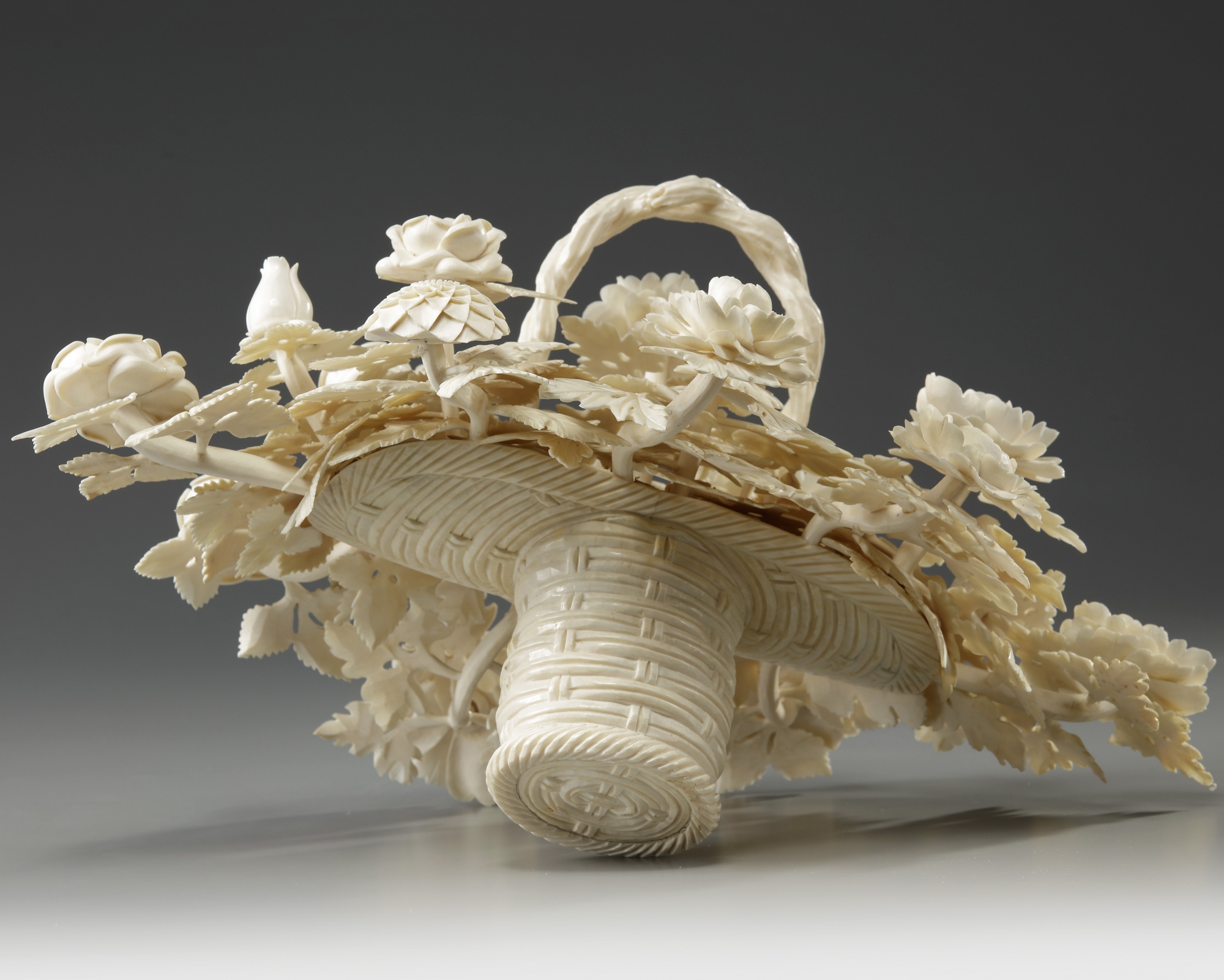 A Chinese Carved Ivory Flower Basket Oaa