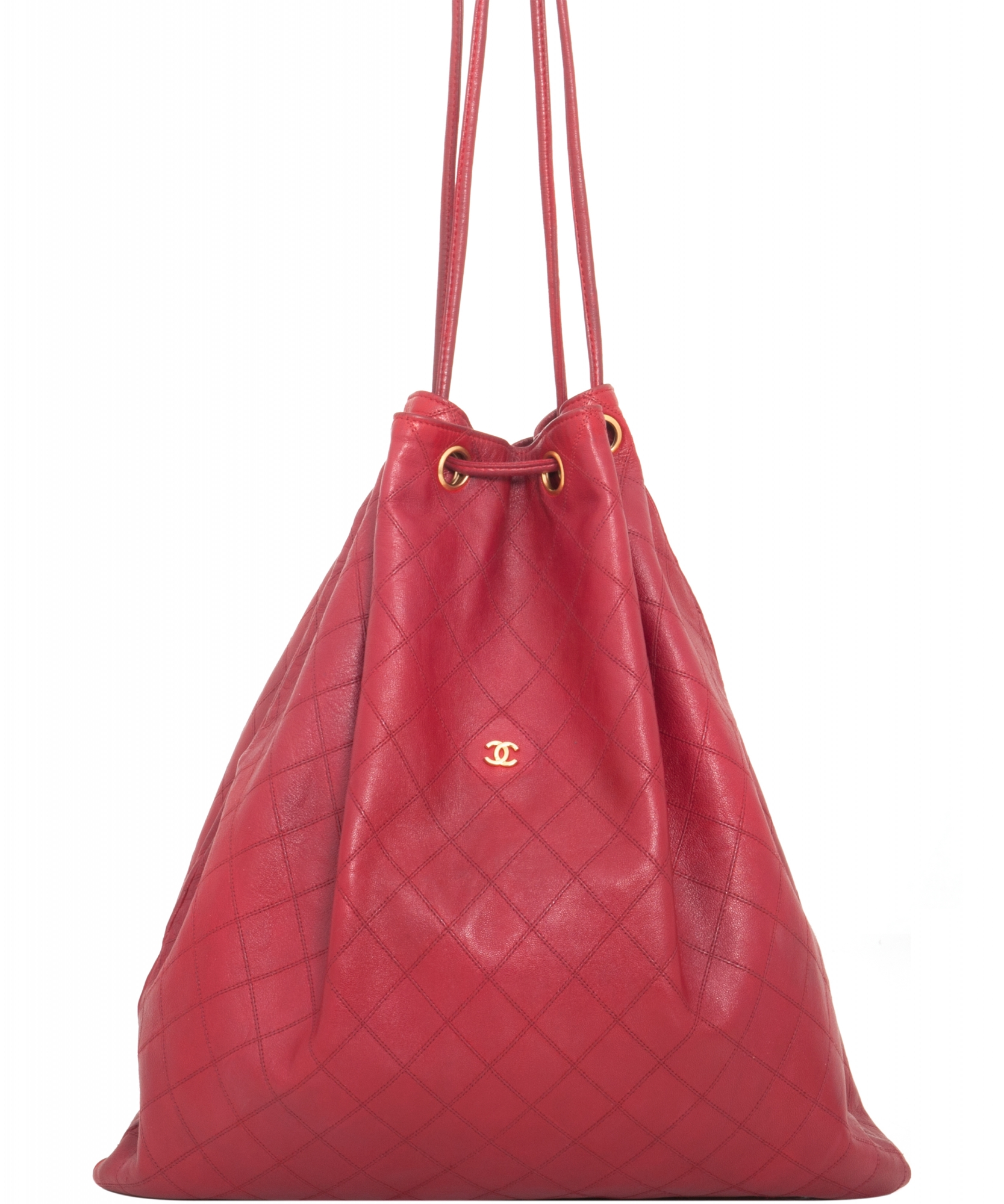 Chanel Vintage Red Leather Drawstring Bag - Chanel | ArtListings