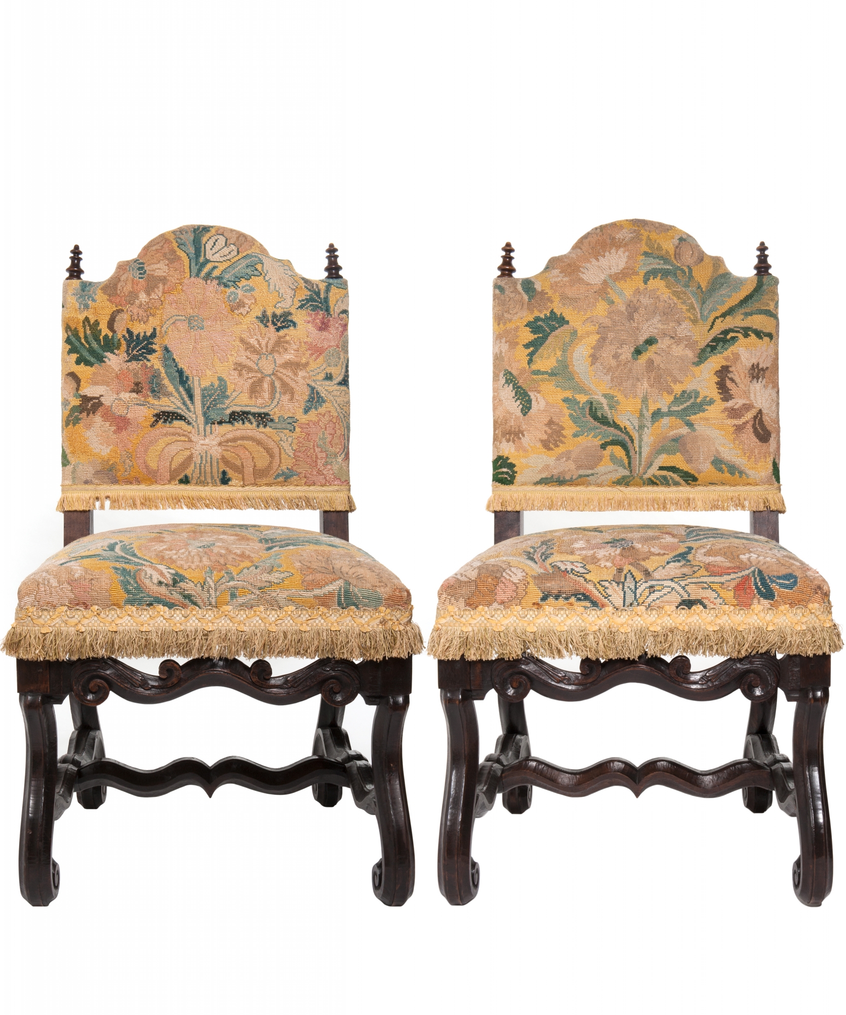 A Pair of Tapestry Upholstered Chestnut Louis XIV Chairs | ArtListings