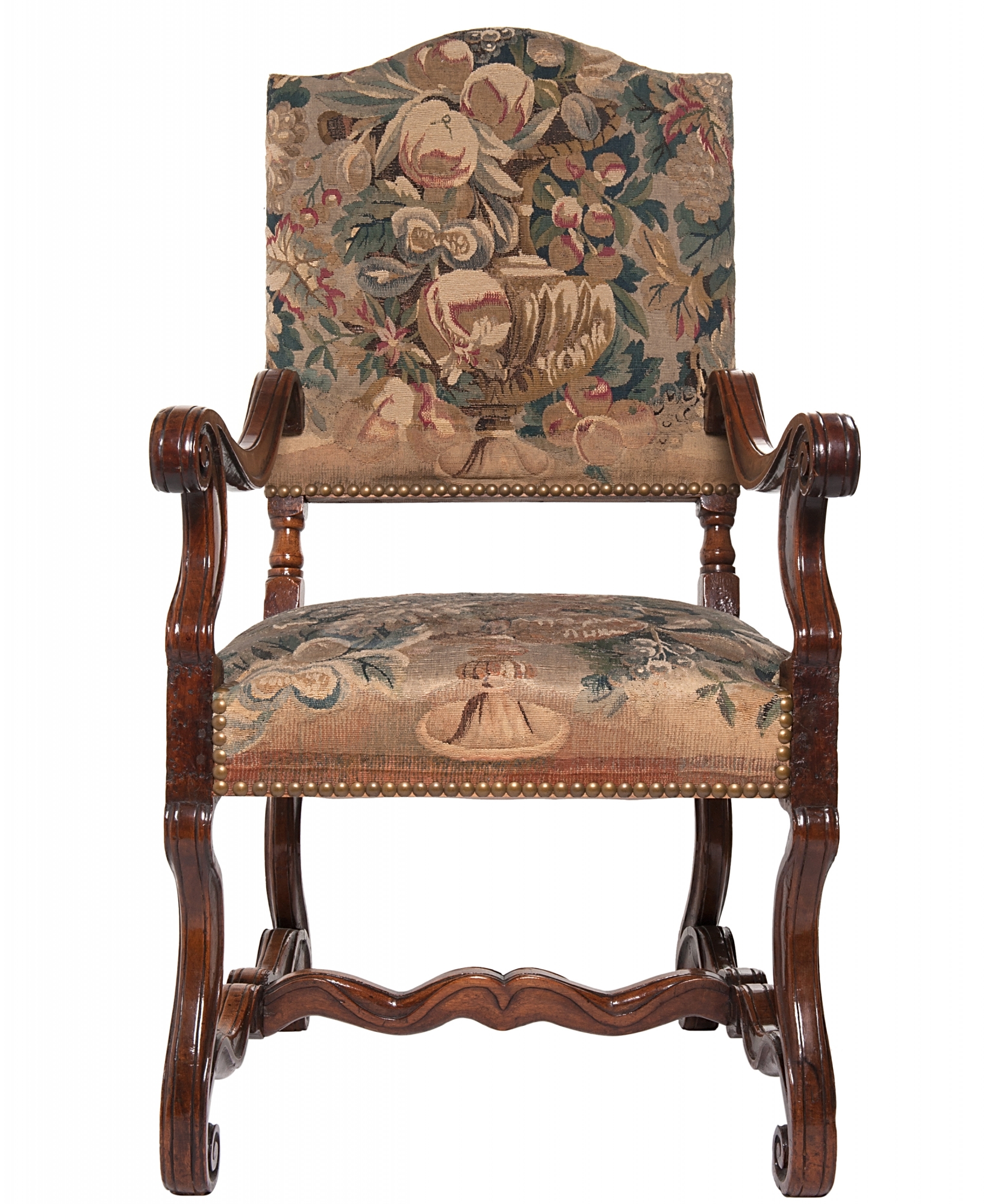A Good Pair of Gobelin Upholstered Walnut Louis XIV Arm Chairs | ArtListings