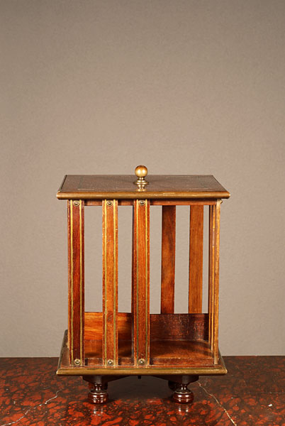 A Small English Brass Inlaid Mahogany Revolving Bookcase Circa
