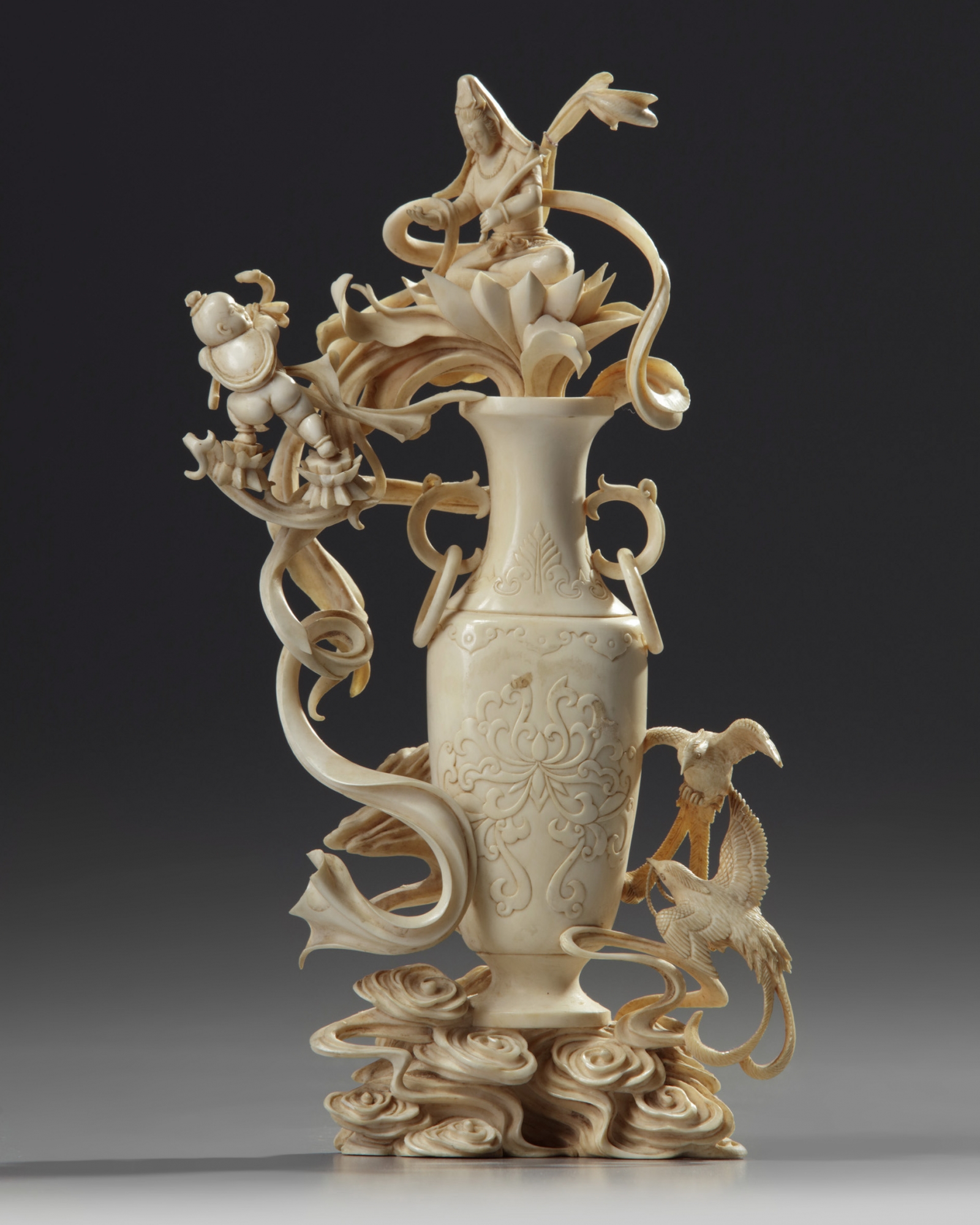 A Chinese Carved Ivory Guanyin Vase Oaa