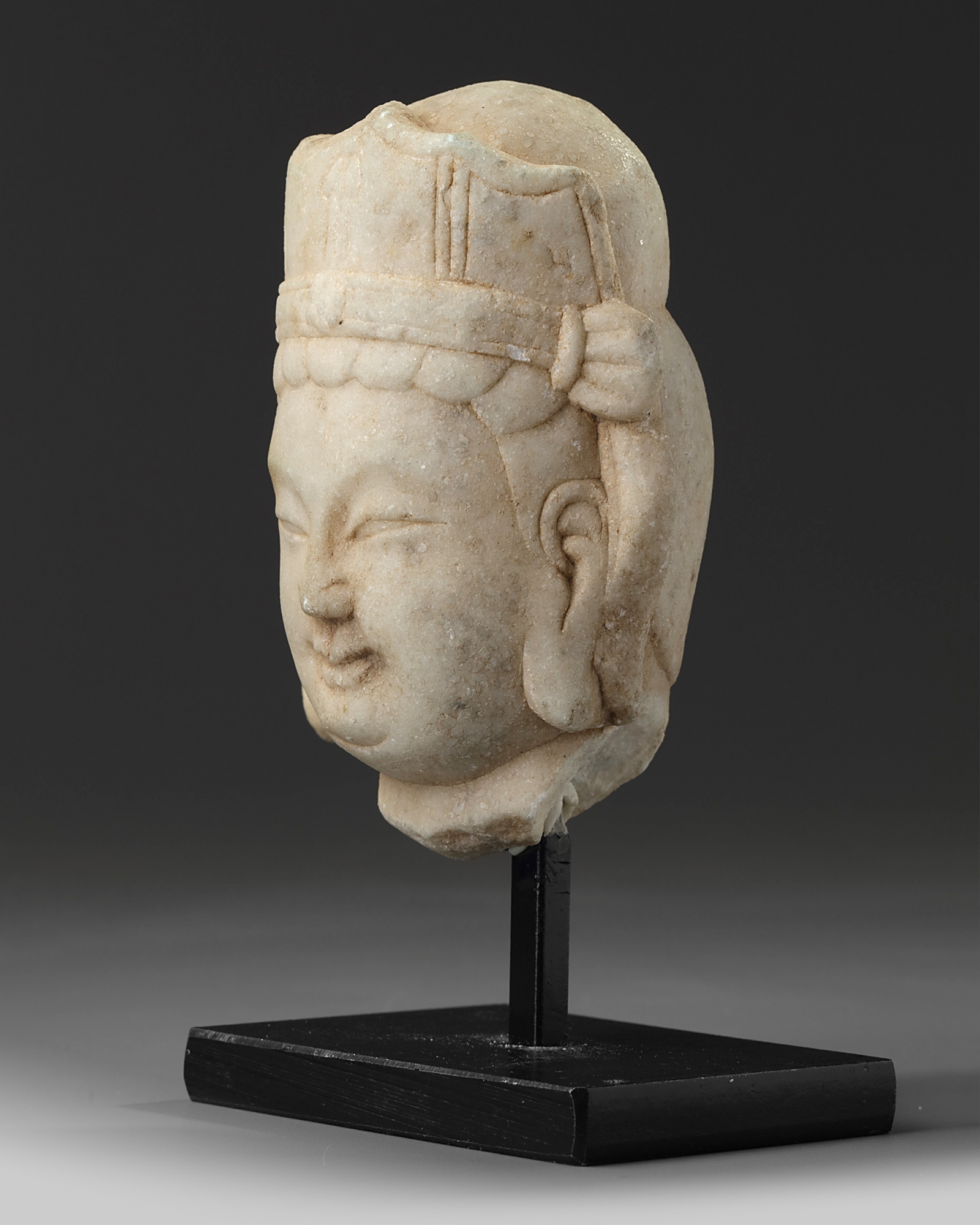 A Chinese white marble head of Guanyin OAA