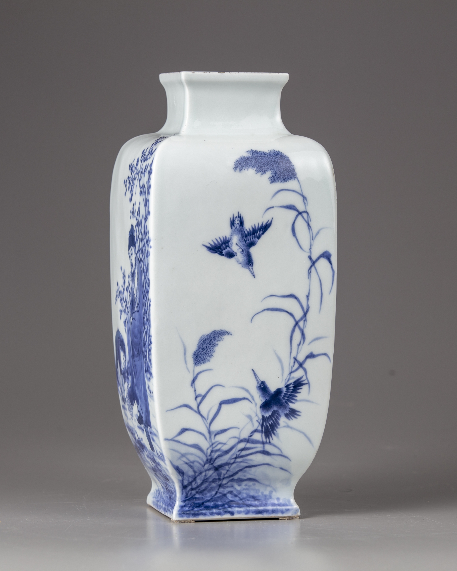 A blue and white squaresection vase OAA