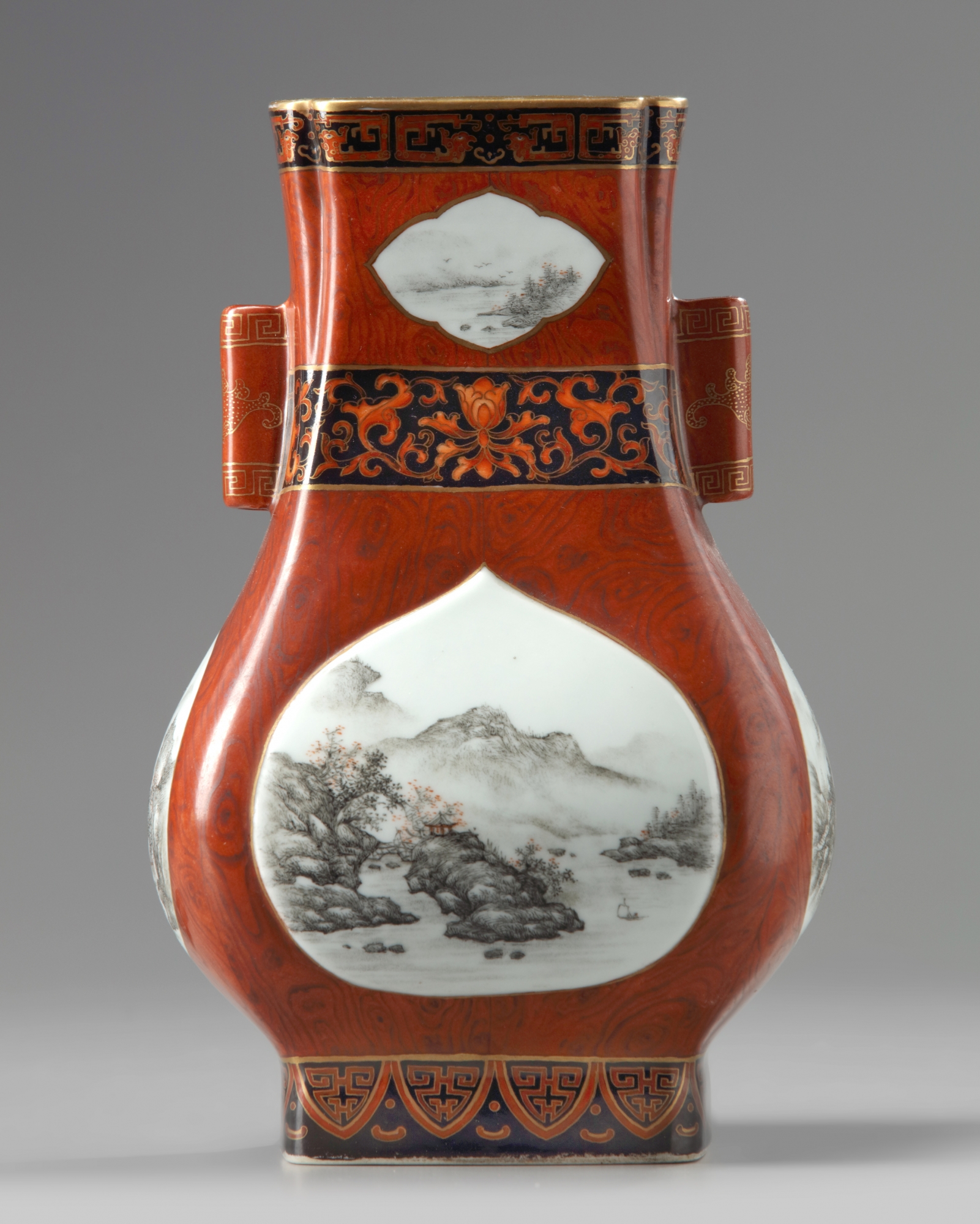 A Chinese Faux Bois En Grisaille Decorated Vase Hu Oaa