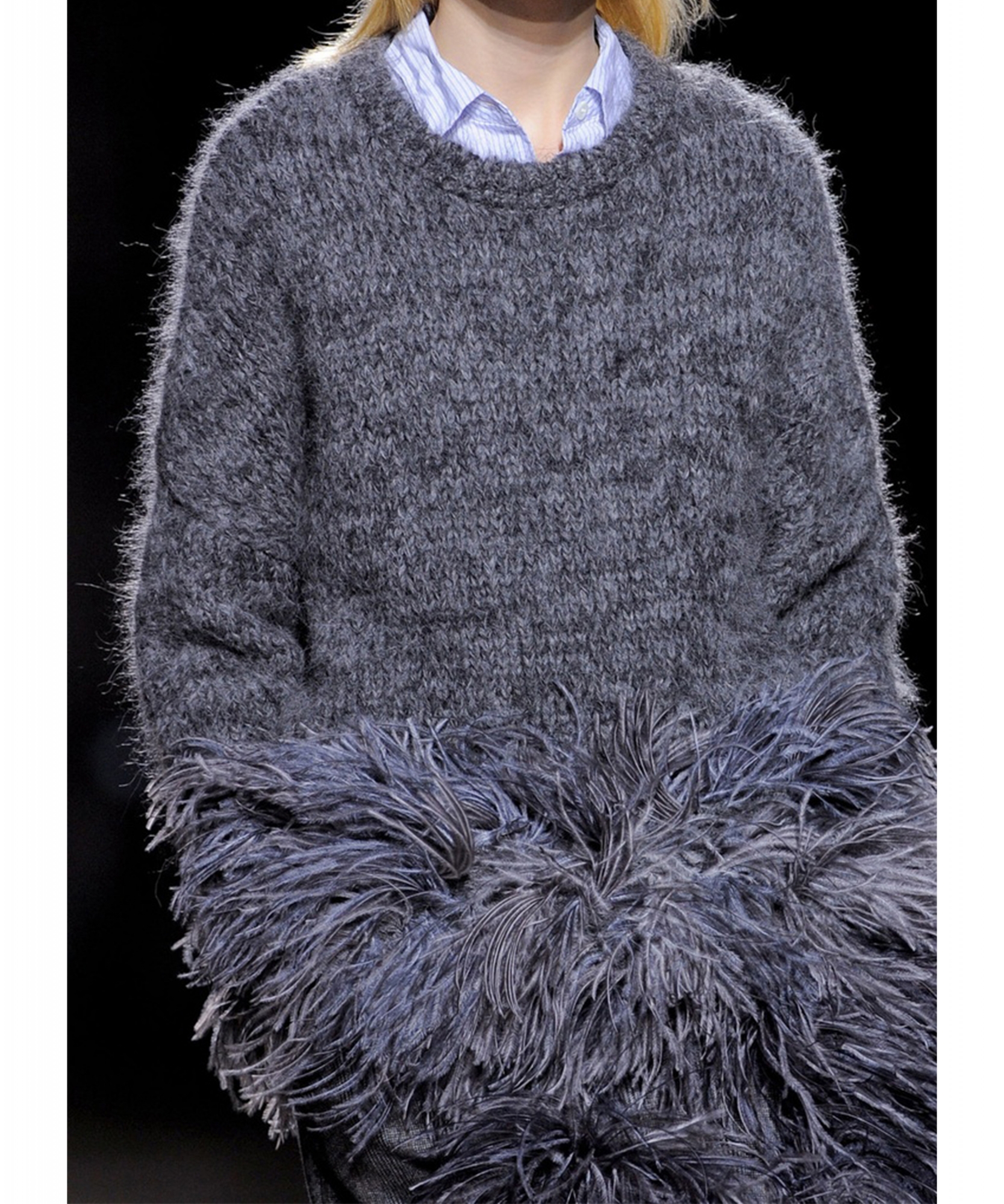 Fall 2013 Ready-to-Wear Dries Van Noten Feather Trimmed Alpaca 