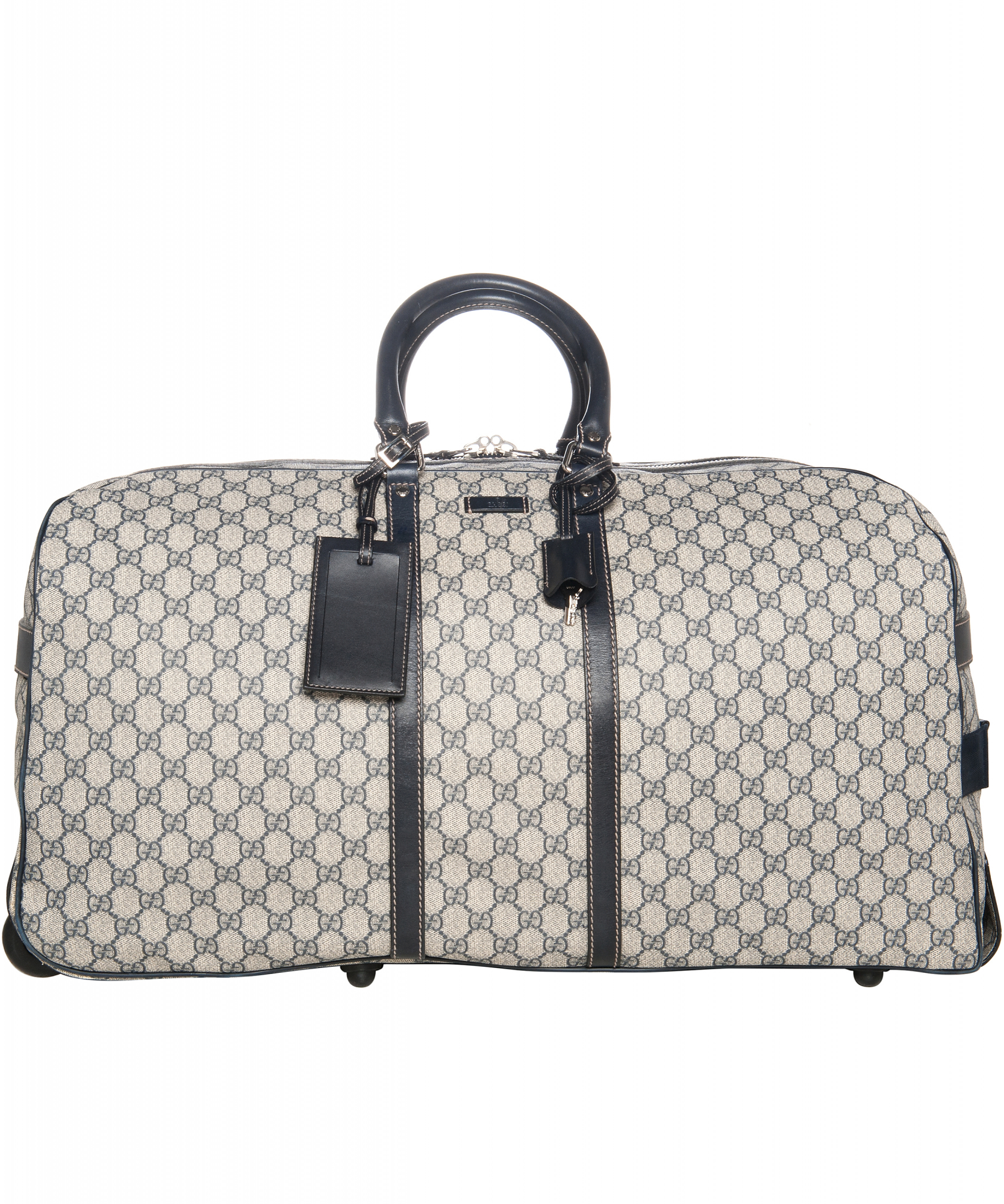 Gucci Monogram Roller Zip Up Duffle Luggage Carry On Gray Leather ...