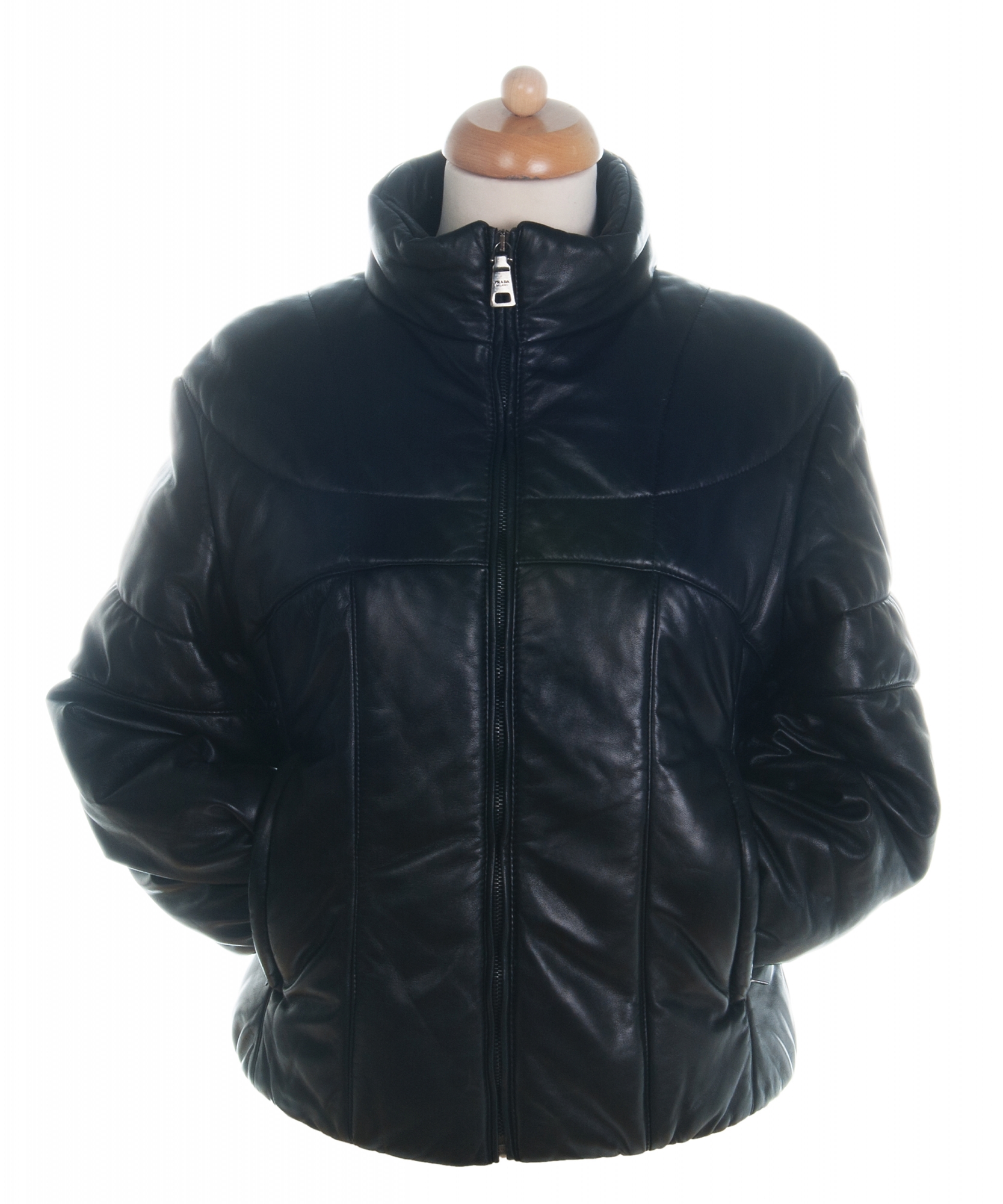 Prada Black Leather Puffer Jacket - Prada | ArtListings
