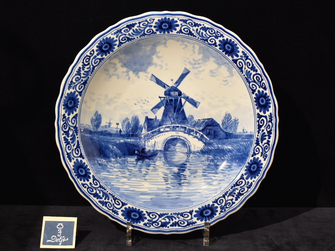 Vintage Dutch Blue & White Royal Delft Plate. Windmill 1972 ROYAL