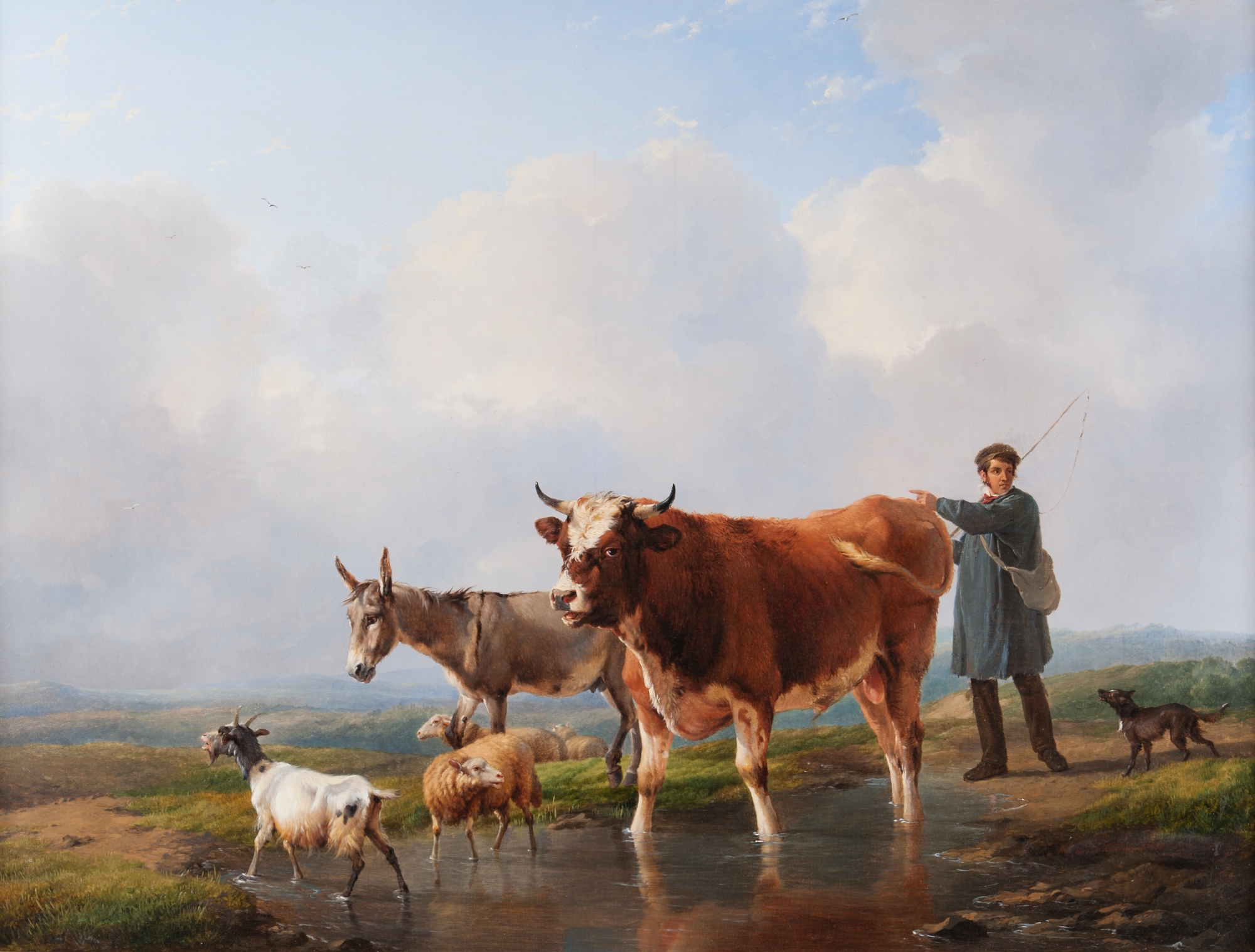 Eugène Verboeckhoven (1798-1881) Attrib.to - Cows in the pasture with a  little herder watching over them - Catawiki