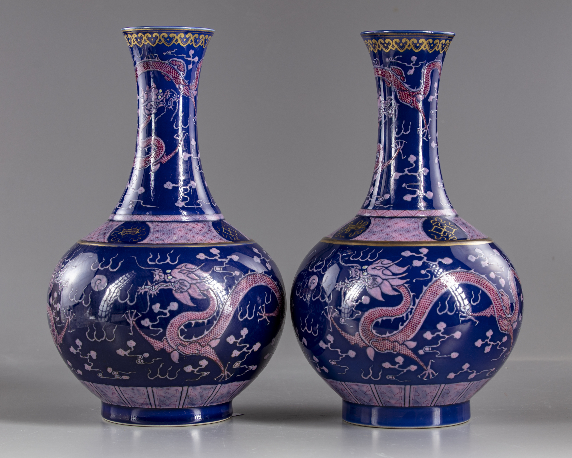 Two Chinese dragon bottle vases OAA
