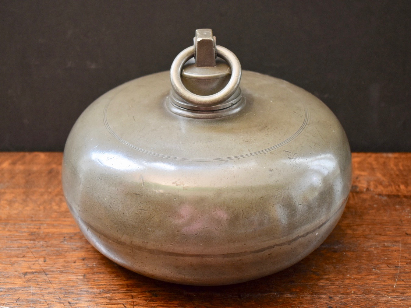 Antique Dutch Pewter HotWater Bottle. Hart