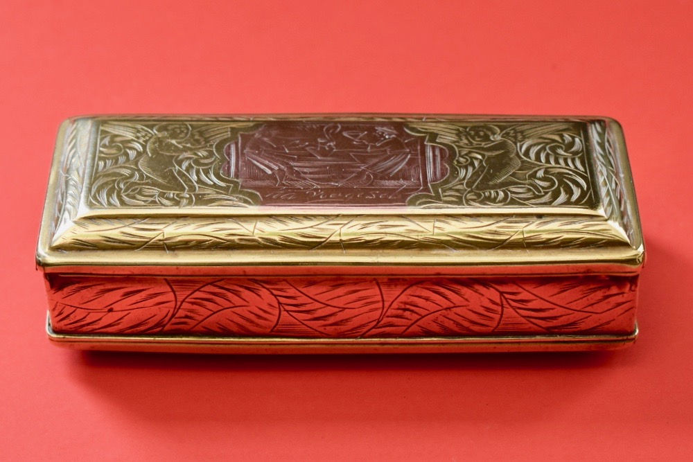 Antique Dutch 18th Century Engraved Brass with Copper Tobacco Box of  Rectangular Form