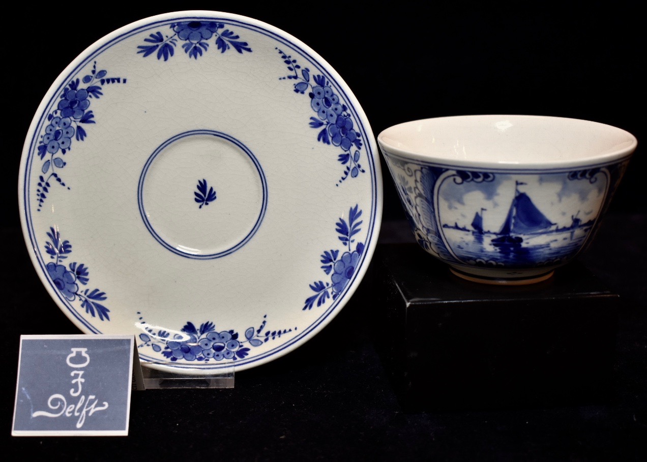 Dutch Blue & White Royal Delft Hand Painted Cup & Saucer. Sailing ...