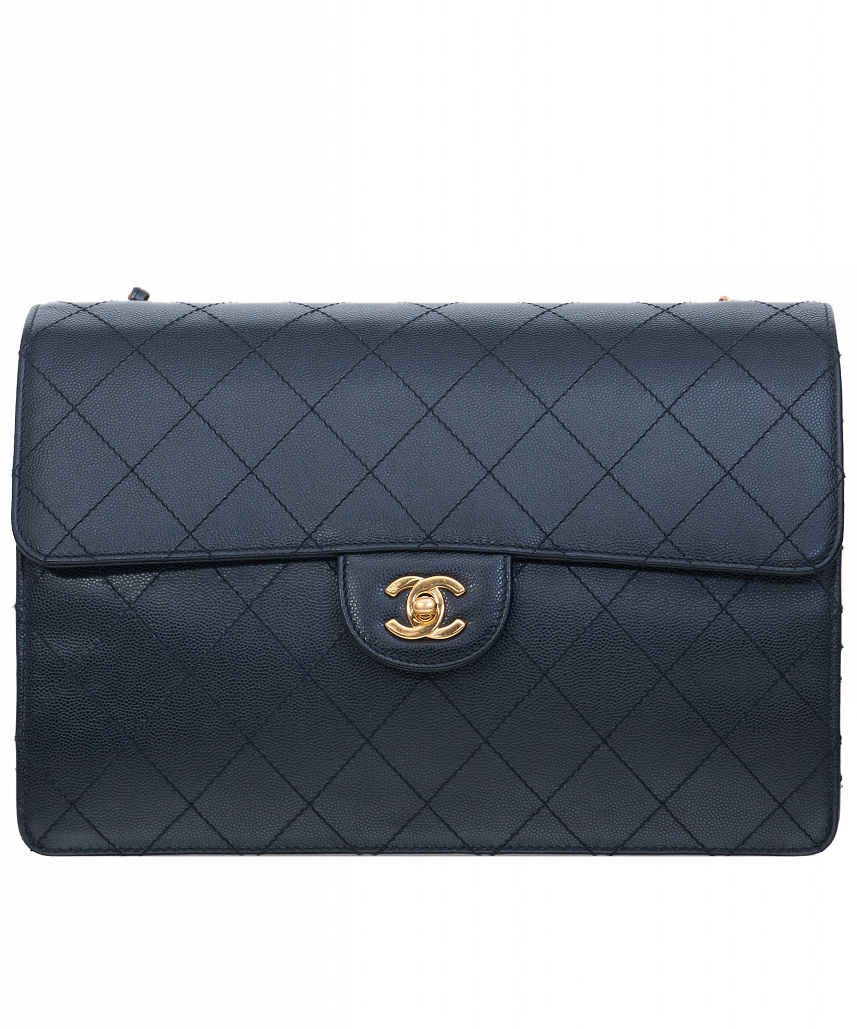 1997-1999 Chanel Black Caviar Leather Jumbo Single Flap Bag - Chanel