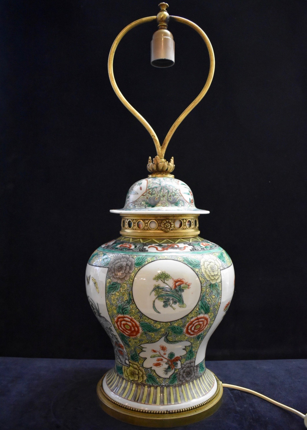 Antique Chinese 19th Century Porcelain Lidded Baluster Vase as Lamp Base