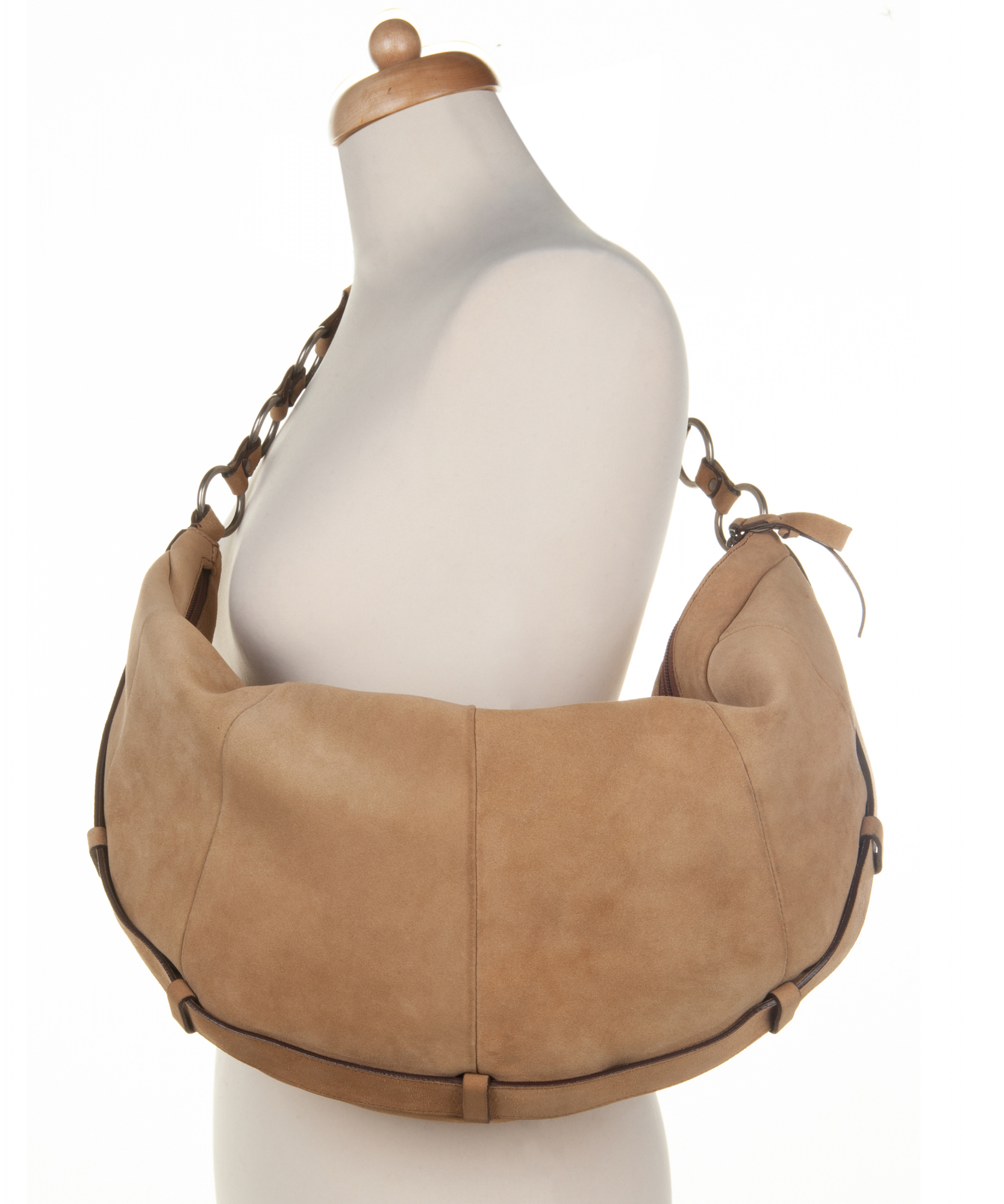 Yves Saint Laurent Iconic Taupe Suede Medium Hobo Bag with Horn Handle