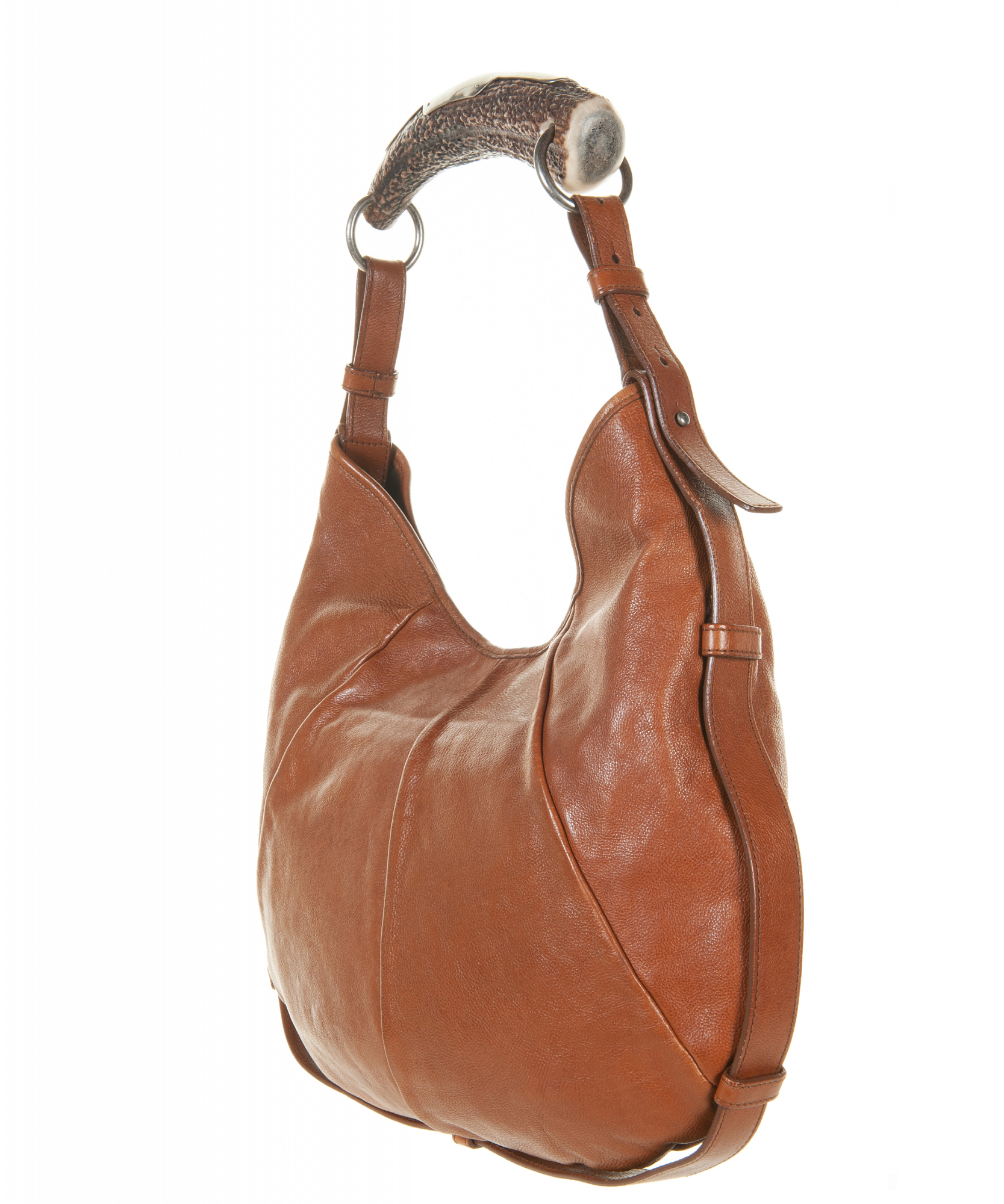 YVES SAINT LAURENT Canvas Brown Mombasa Horn Hobo Bag Handbag 2122 96020
