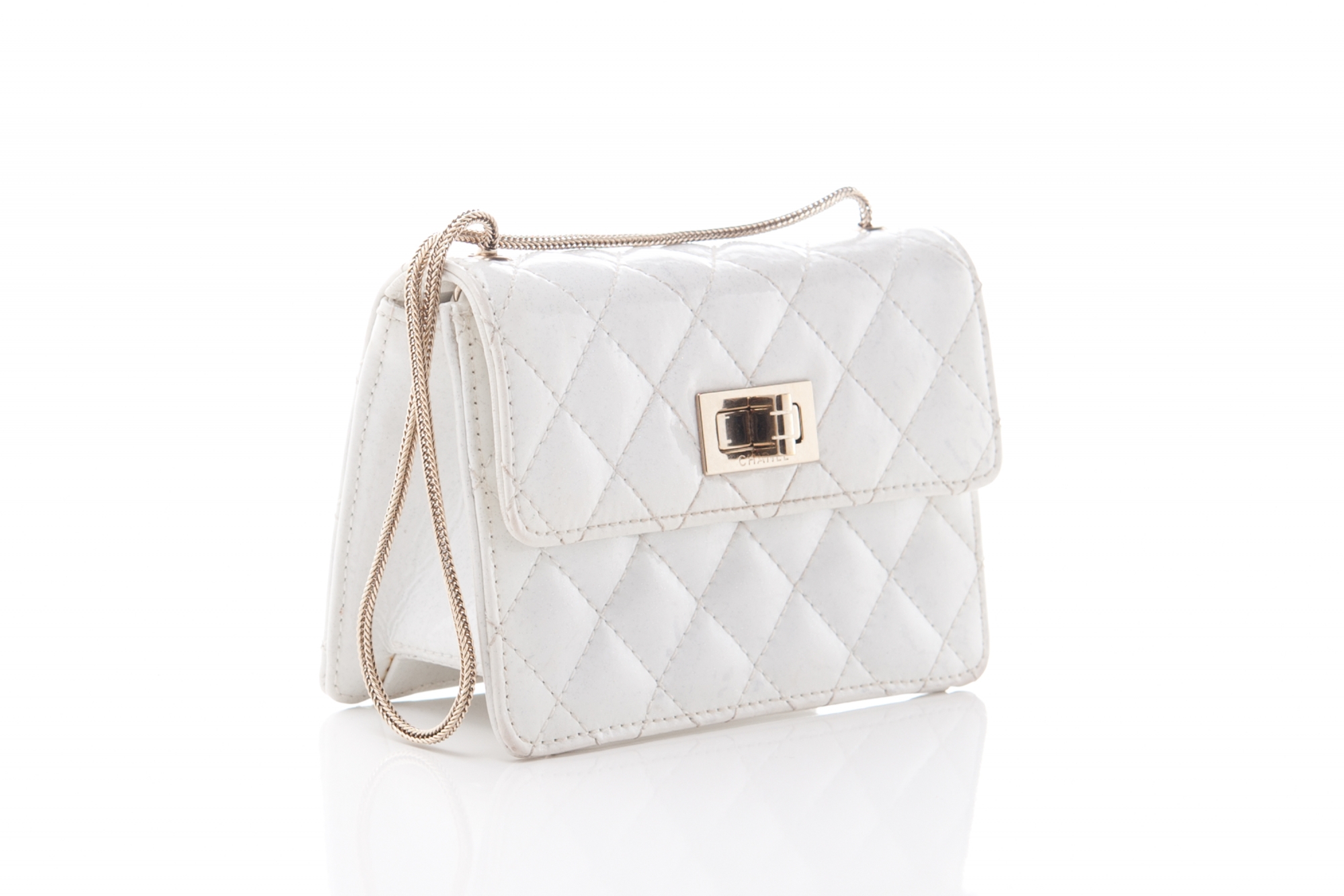 Chanel White Quilted Patent Leather 2.55 Reissue Mini Flap Bag - Chanel