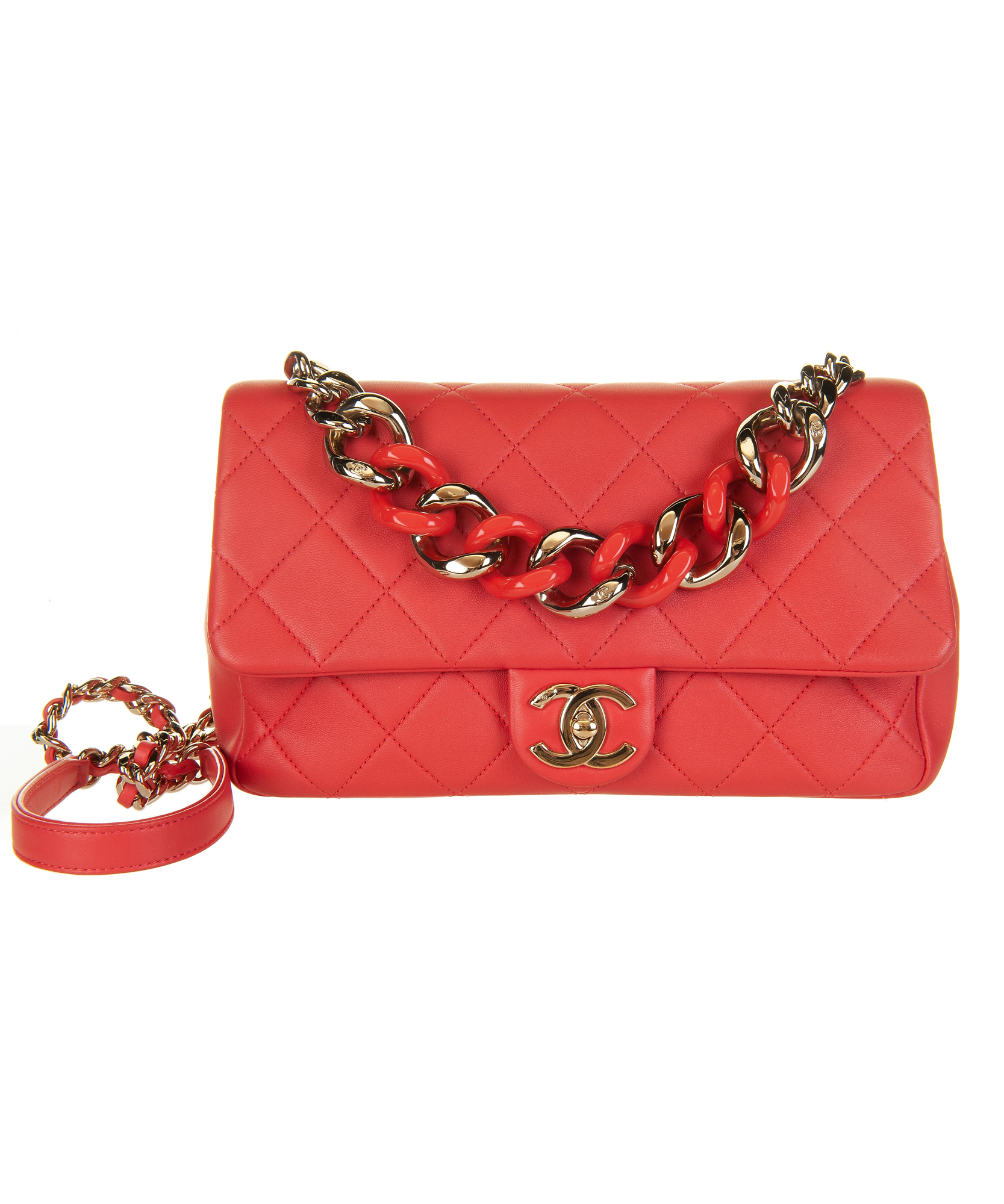 Chanel Red Flap Bag With Large Bi-Color Chain - Cruise Collection 2019 -  Chanel | ArtListings