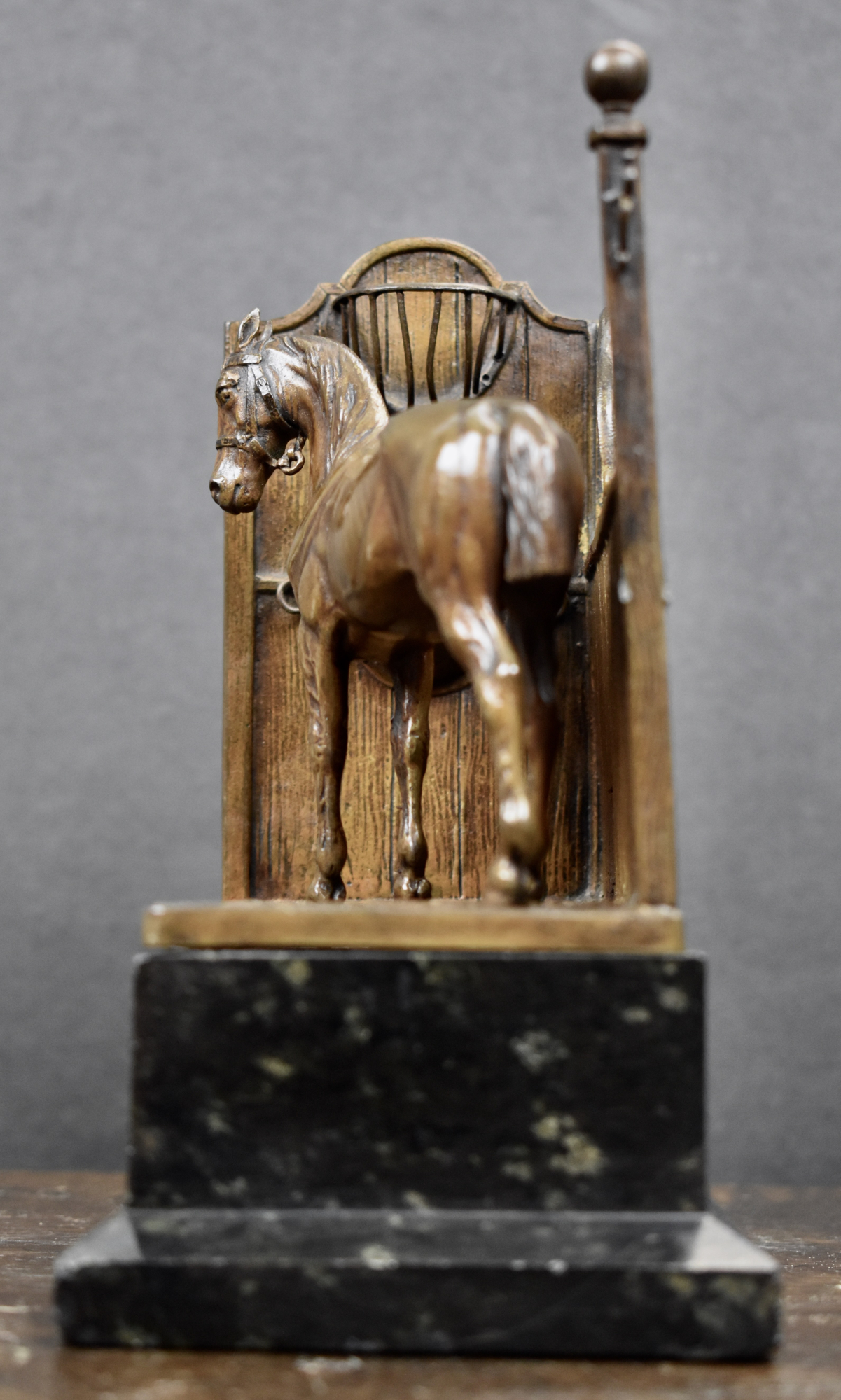 Antique Vienna Bronze Sculpture of a Horse in a Stable. In The Stall by  Carl Kauba, Circa 1900